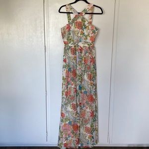 Lulus Lilja Cream Floral Print Maxi Dress, size Large.